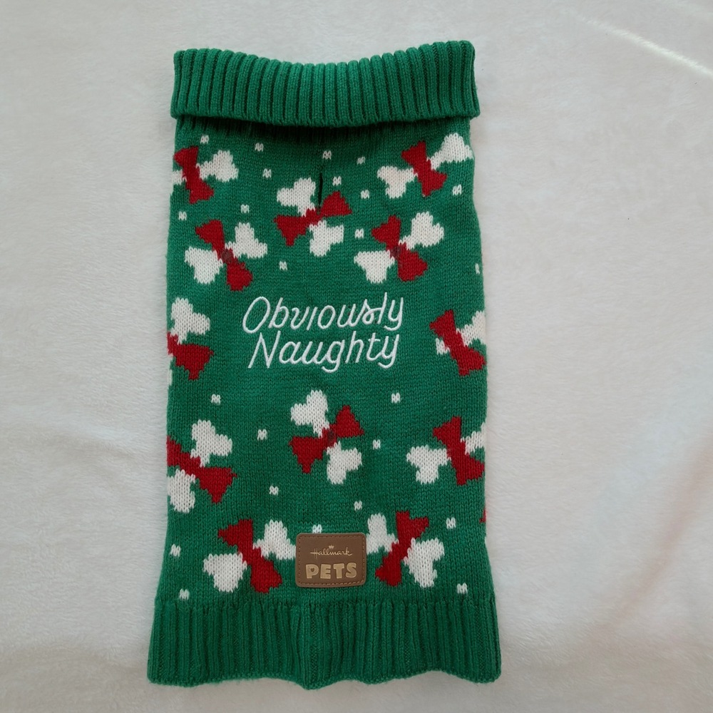 Hallmark Pets Dog Sweater Medium Green Excellent Obviously Naughty Holiday Bone